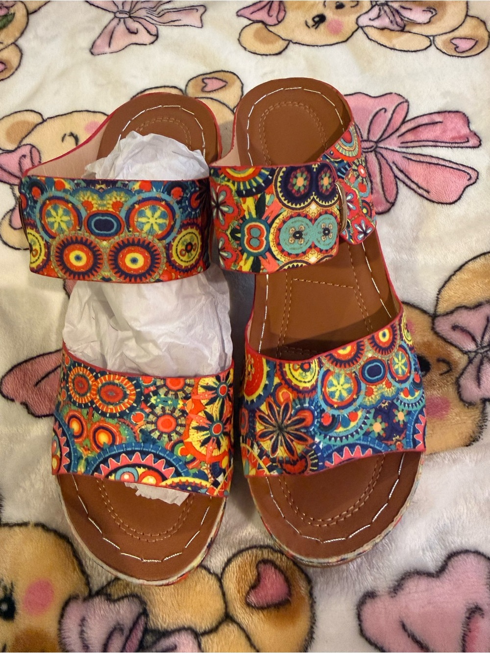 Source Unknown Multicolor Boho Pattern Slide Sandals